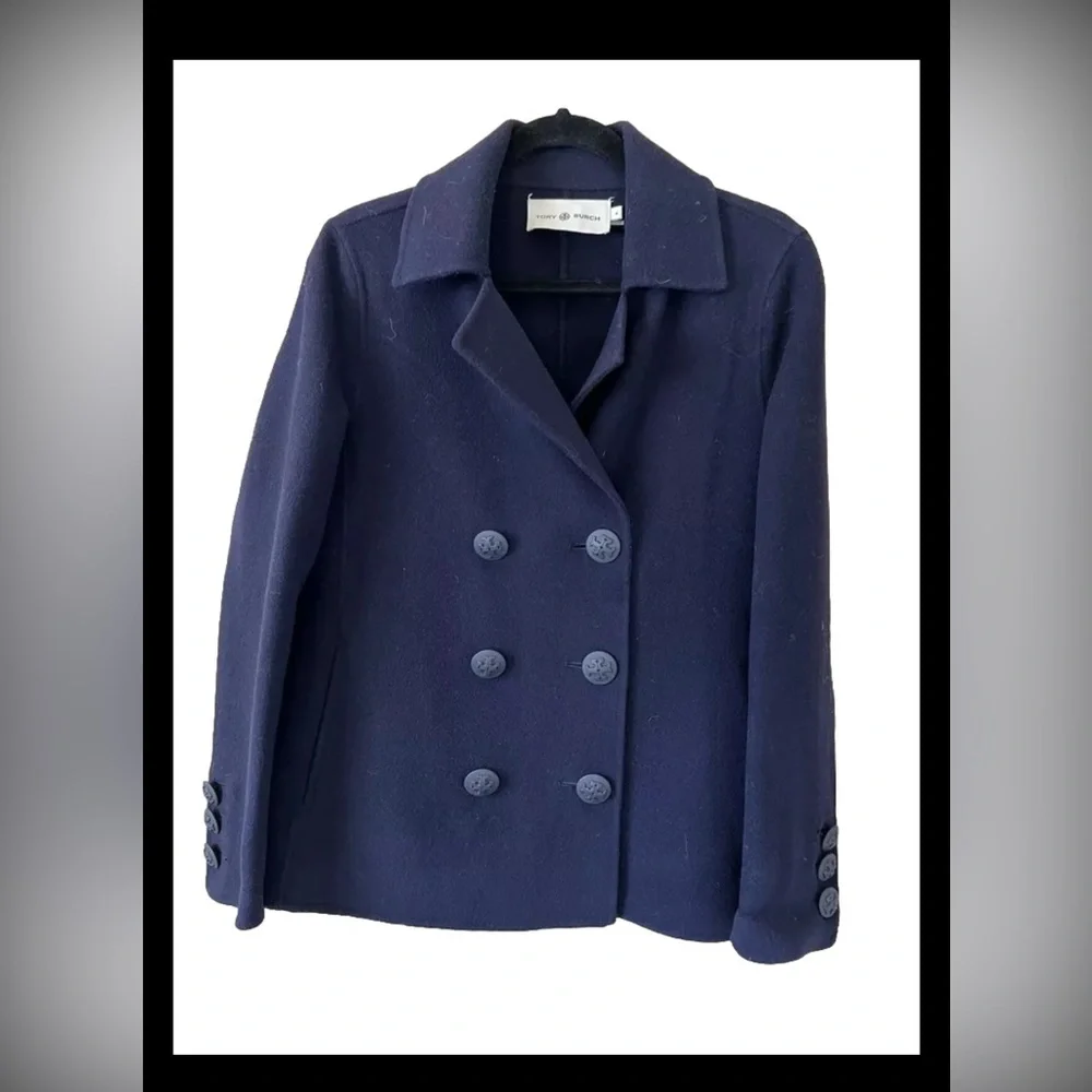 Tory Burch Women’s  Wool Navy Blue Pea Coat Jacket Size 4